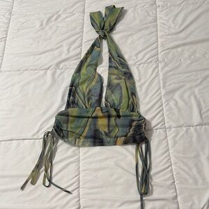12th Tribe Stevie Multigreen Mesh Halter Top